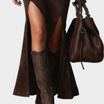 Abito Maxi in Similpelle Marrone Scuro con Scollo Quadrato - Marcella di Amora Moda, foto 2