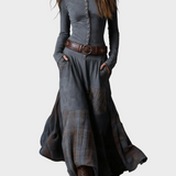 Abito Maxi in Camoscio Blu Navy con Cintura - Elena di Amora Moda, foto 4