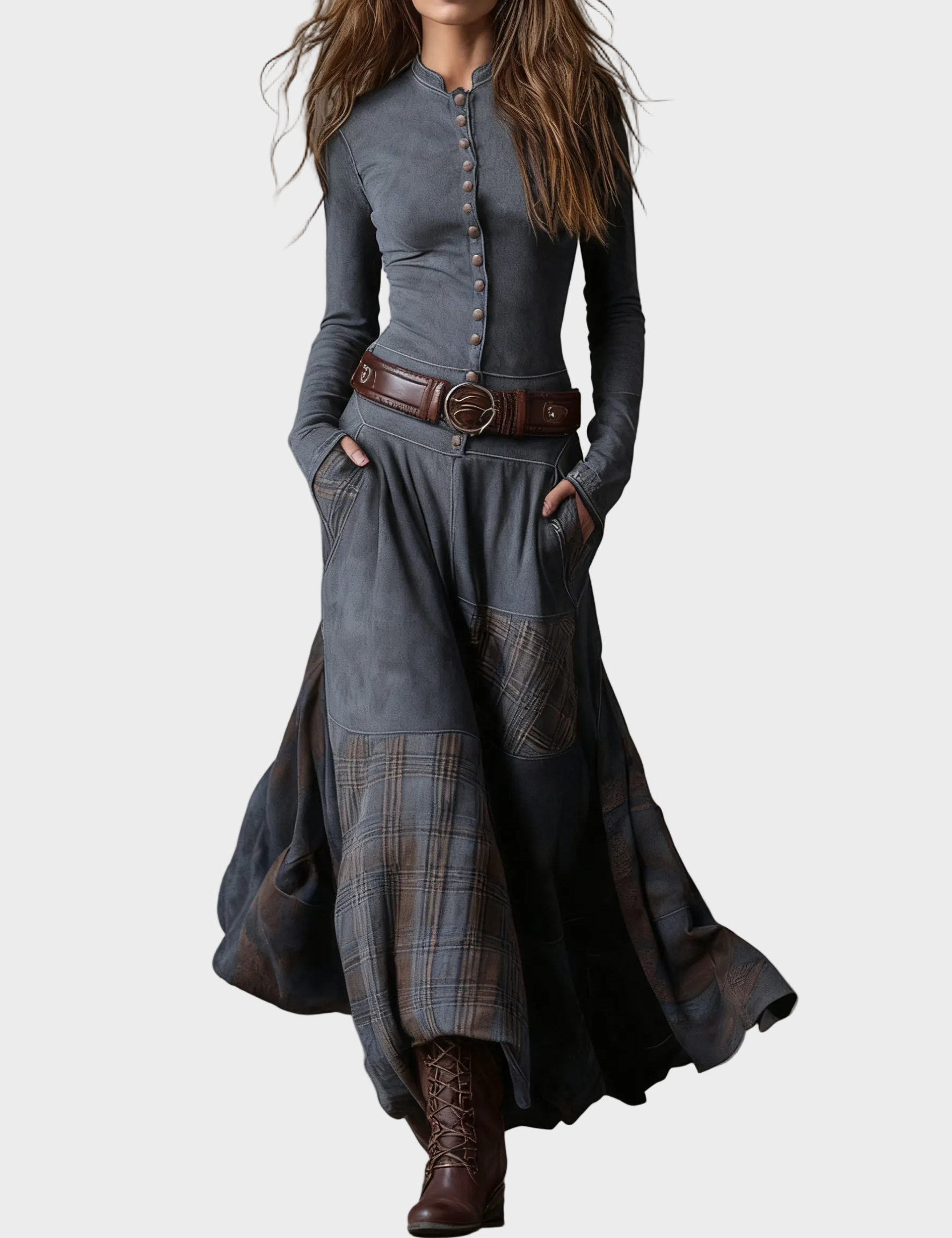 Abito Maxi in Camoscio Blu Navy con Cintura - Elena di Amora Moda, foto 4