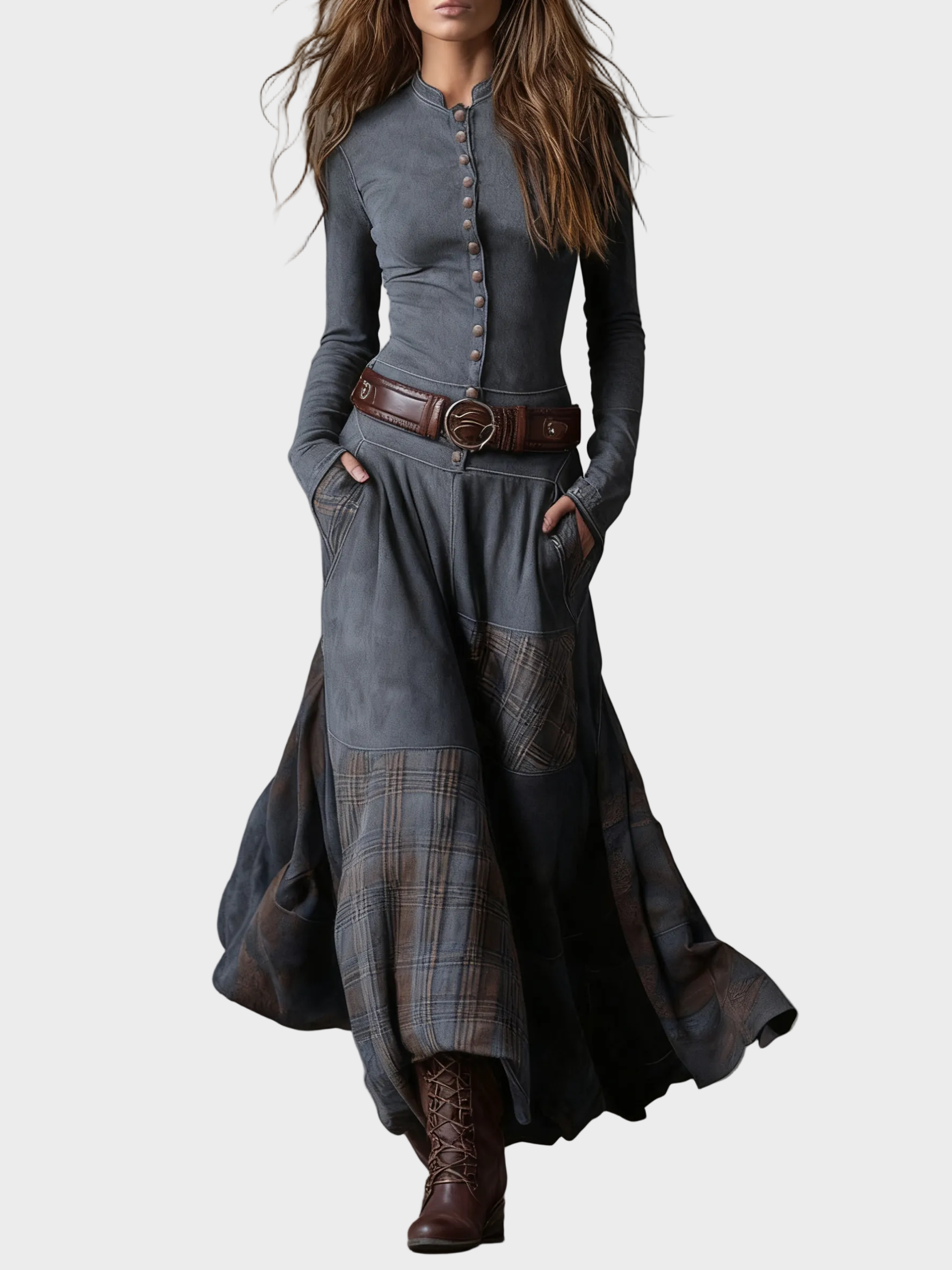 Abito Maxi in Camoscio Blu Navy con Cintura - Elena di Amora Moda, foto 4