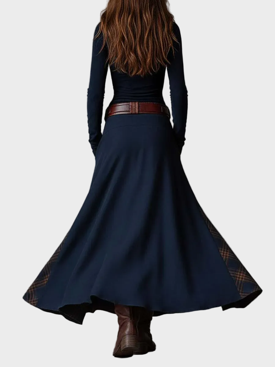 Abito Maxi in Camoscio Blu Navy con Cintura - Elena di Amora Moda, foto 10