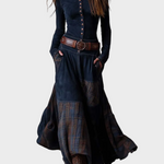 Abito Maxi in Camoscio Blu Navy con Cintura - Elena di Amora Moda