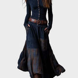 Abito Maxi in Camoscio Blu Navy con Cintura - Elena di Amora Moda