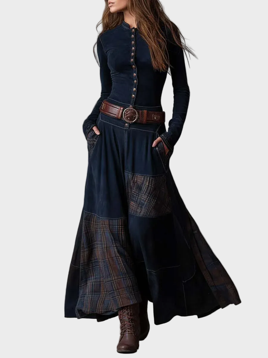 Abito Maxi in Camoscio Blu Navy con Cintura - Elena di Amora Moda, foto 6