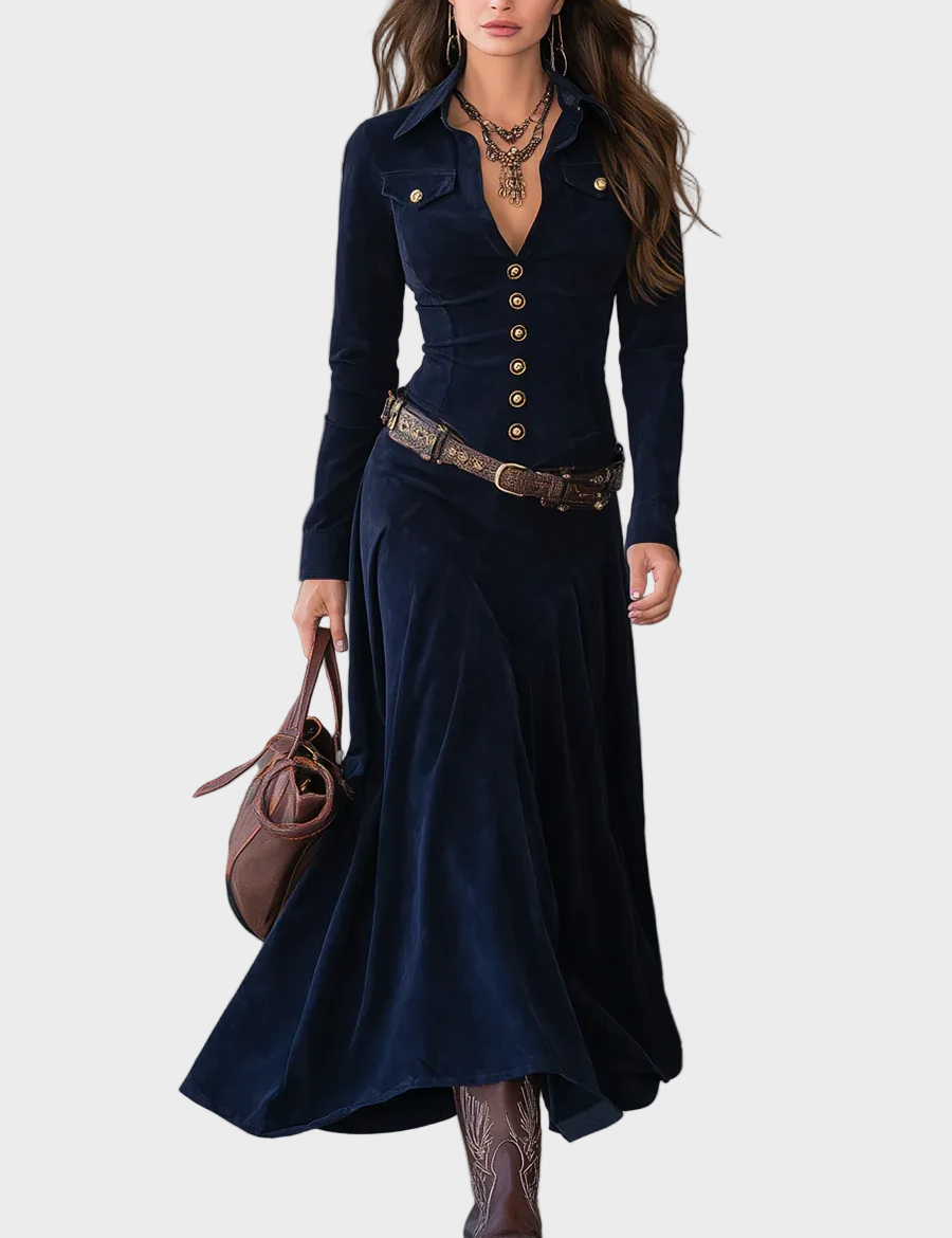 Abito Maxi in Camoscio con Cintura - Iolanda di Amora Moda