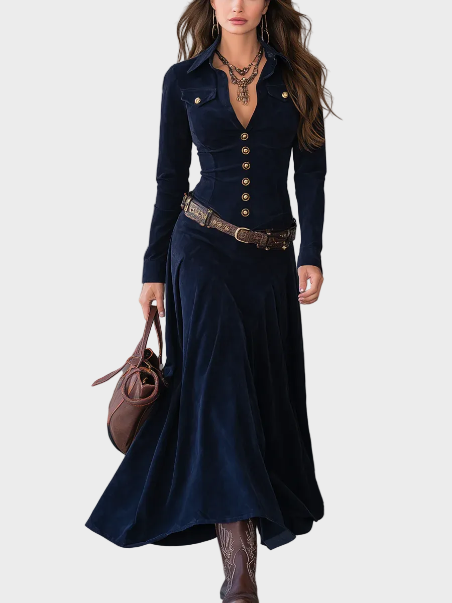Abito Maxi in Camoscio con Cintura - Iolanda di Amora Moda