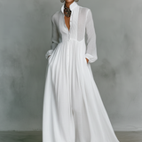 Marta - Abito Maxi in Lino con Dettagli Patchwork e Collo Alto