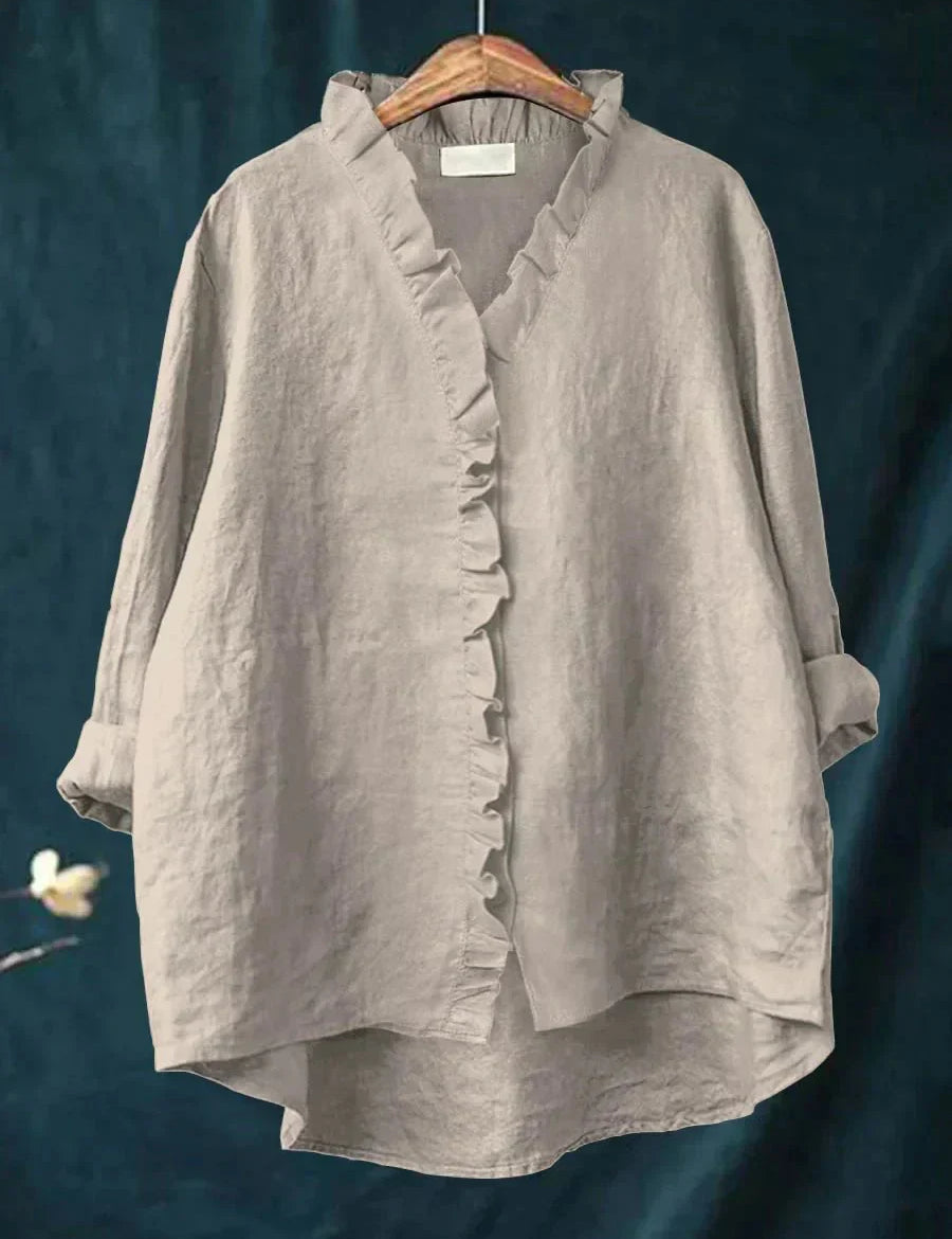 Sanela | Camicia Casual in Cotone e Lino con Volant Elegante