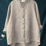 Sanela | Camicia Casual in Cotone e Lino con Volant Elegante