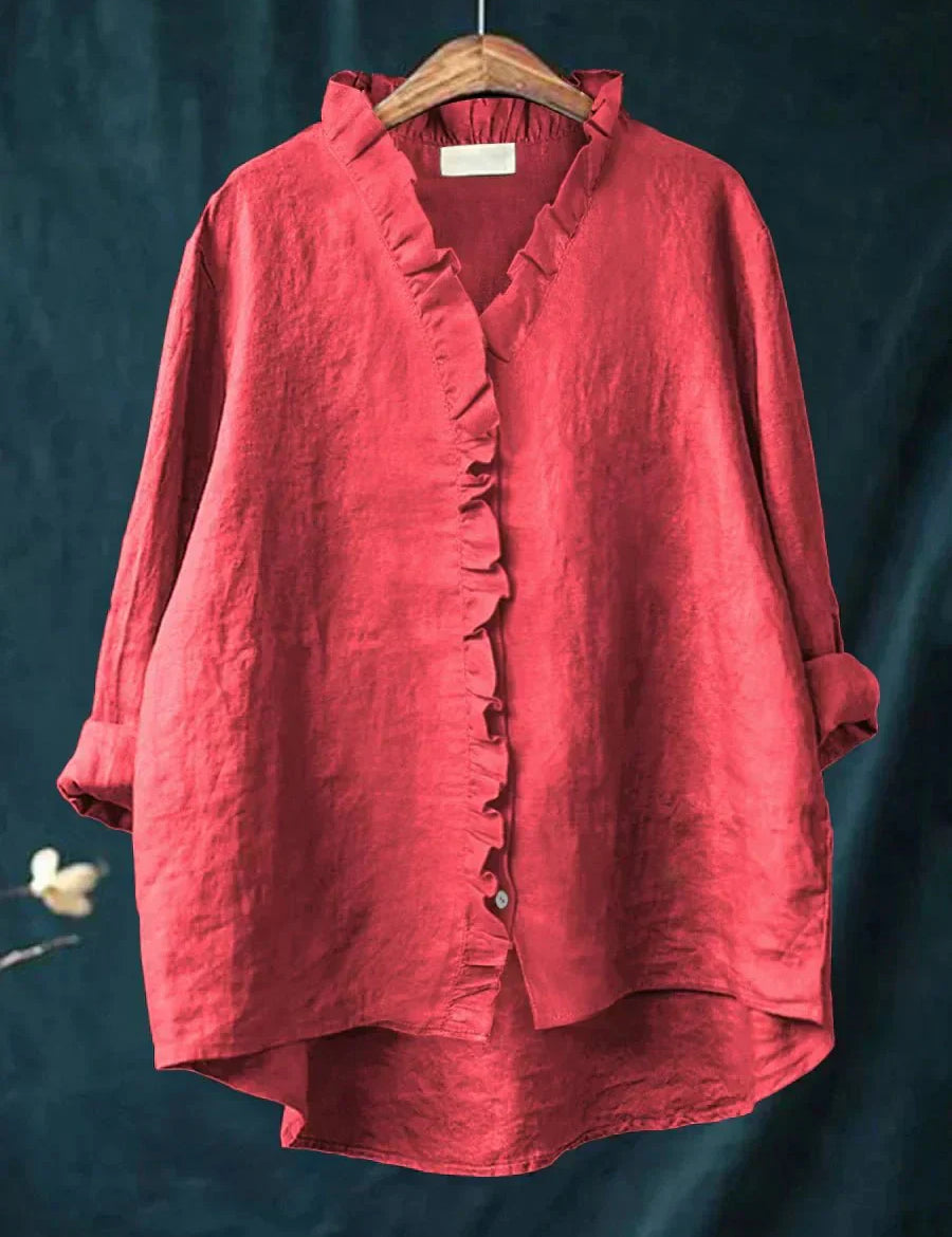Sanela | Camicia Casual in Cotone e Lino con Volant Elegante