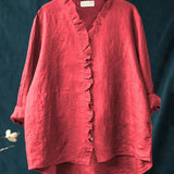 Sanela | Camicia Casual in Cotone e Lino con Volant Elegante