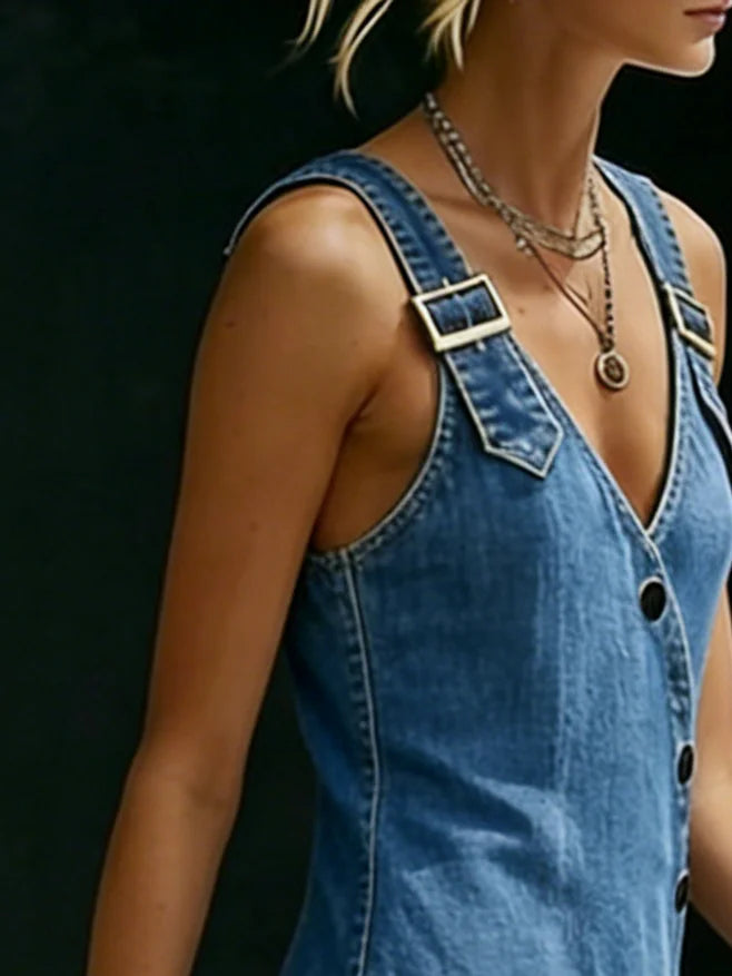 Abito Lungo in Denim con Bottoni - Vera di Amora Moda, foto 3