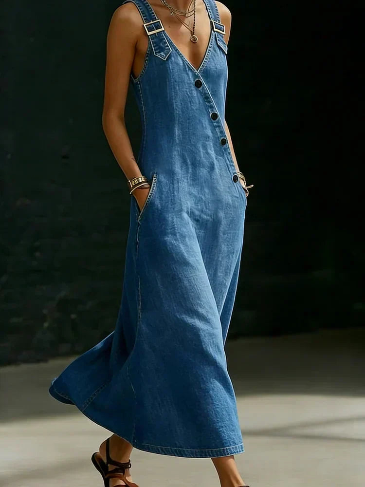 Abito Lungo in Denim con Bottoni - Vera di Amora Moda, foto 5