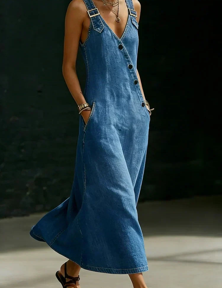 Abito Lungo in Denim con Bottoni - Vera di Amora Moda, foto 5