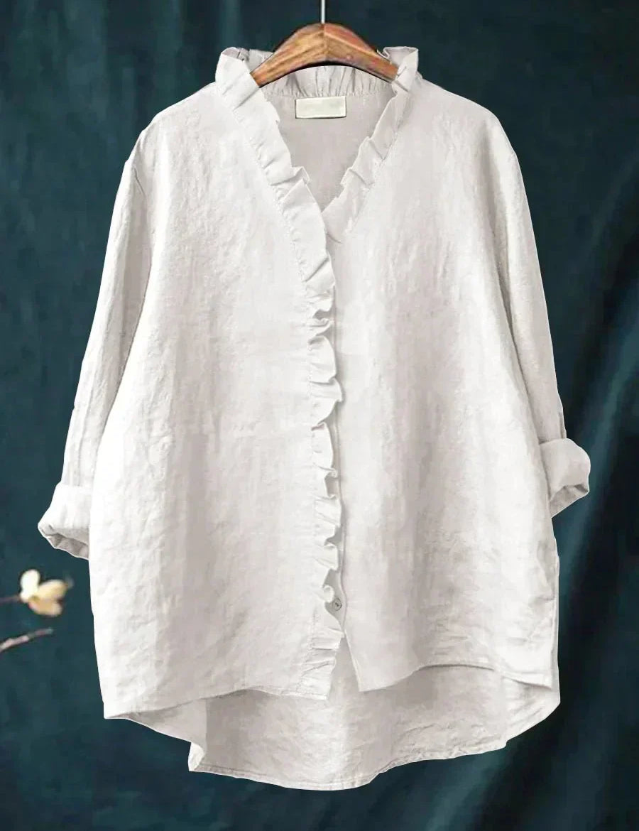 Sanela | Camicia Casual in Cotone e Lino con Volant Elegante
