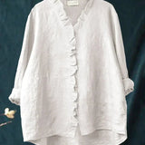 Sanela | Camicia Casual in Cotone e Lino con Volant Elegante