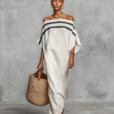 Viola - Abito Maxi Minimalista in Lino con Spalle Scoperte