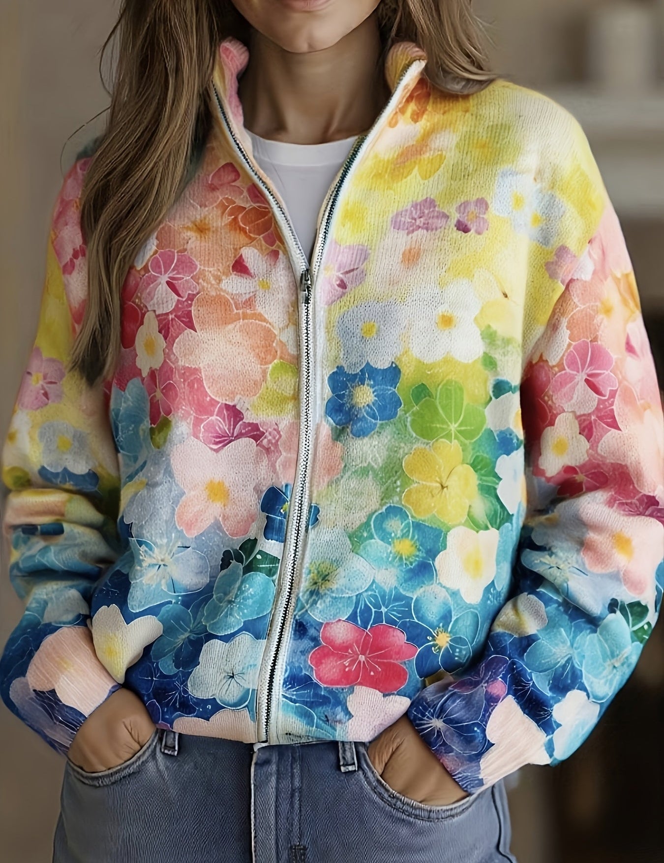 Cardigan con Motivo Floreale Acquerellato - Gabriella di Amora Moda