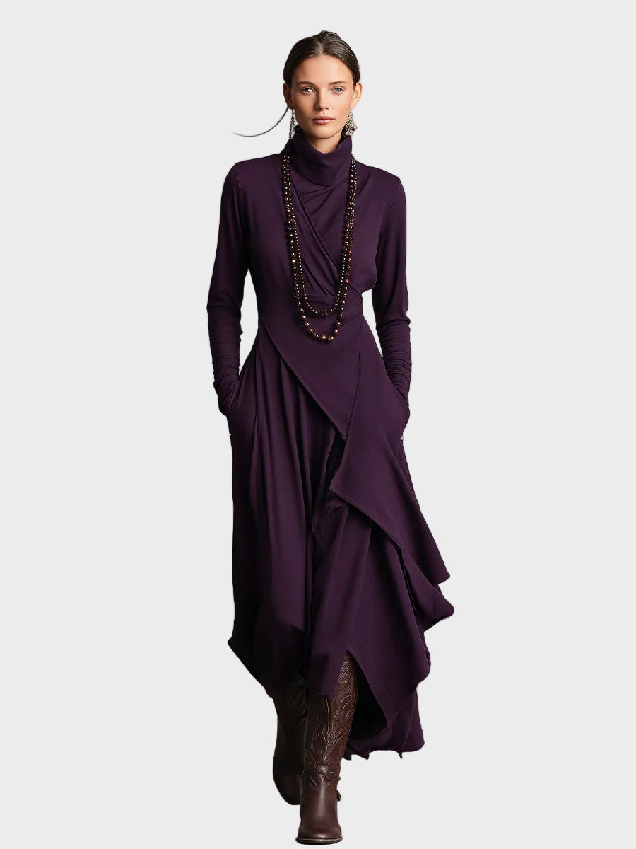 Abito Maxi Asimmetrico in Maglia con Collo Alto - Teresa di Amora Moda, foto 10