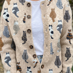 Cardigan con Motivo di Gatti in beige - Carlotta di Amora Moda