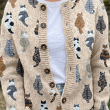 Cardigan con Motivo di Gatti in beige - Carlotta di Amora Moda