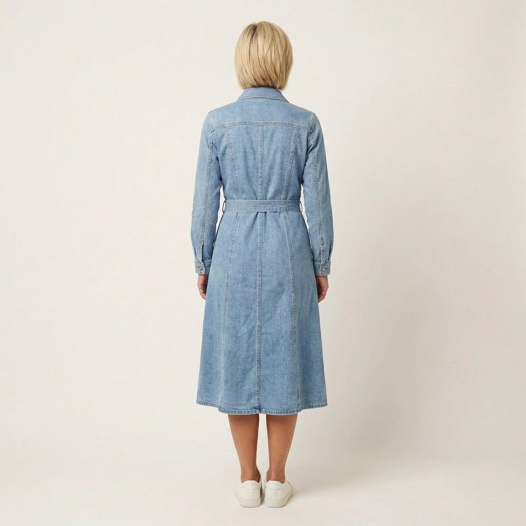 Abito Maxi in Denim a Maniche Lunghe - Mariella di Amora Moda, foto 2