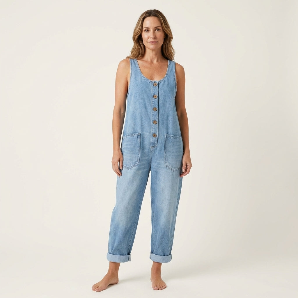 Salopette con Bretelle e Bottoni in blu chiaro - Livia di Amora Moda, foto 5