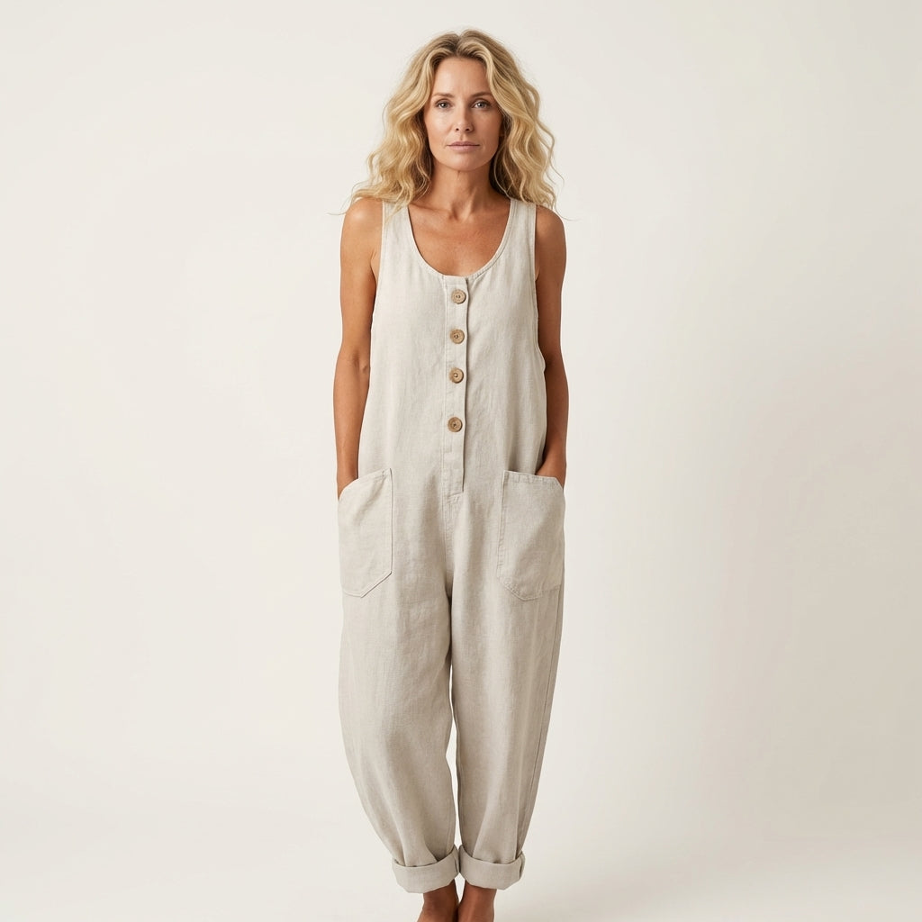 Salopette con Bretelle e Bottoni in bianco - Lorena di Amora Moda