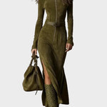 Abito Maxi Vintage con Zip e Cintura in verde - Renata di Amora Moda, foto 2
