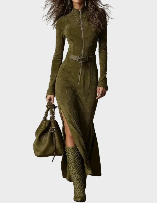 Abito Maxi Vintage con Zip e Cintura in verde - Renata di Amora Moda, foto 2