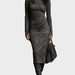 Abito Midi a Maniche Lunghe in grigio scuro - Lidia di Amora Moda, foto 2