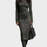 Abito Midi a Maniche Lunghe in grigio scuro - Lidia di Amora Moda, foto 2