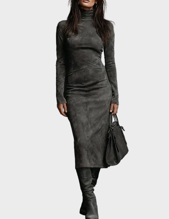 Abito Midi a Maniche Lunghe in grigio scuro - Lidia di Amora Moda, foto 2