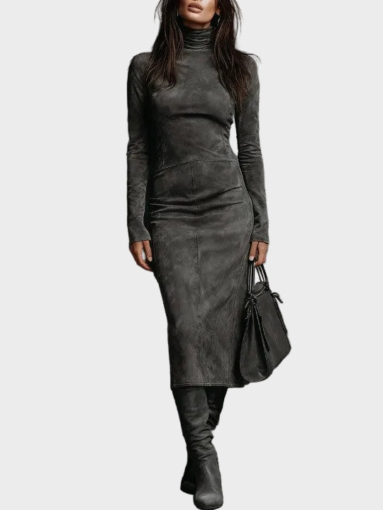 Abito Midi a Maniche Lunghe in grigio scuro - Lidia di Amora Moda, foto 2
