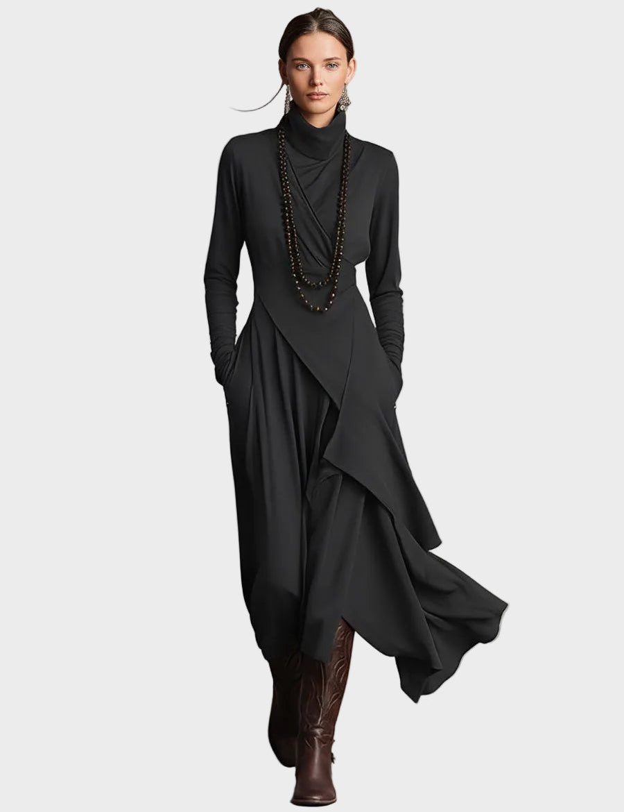 Abito Maxi Asimmetrico in Maglia con Collo Alto - Teresa di Amora Moda, foto 2