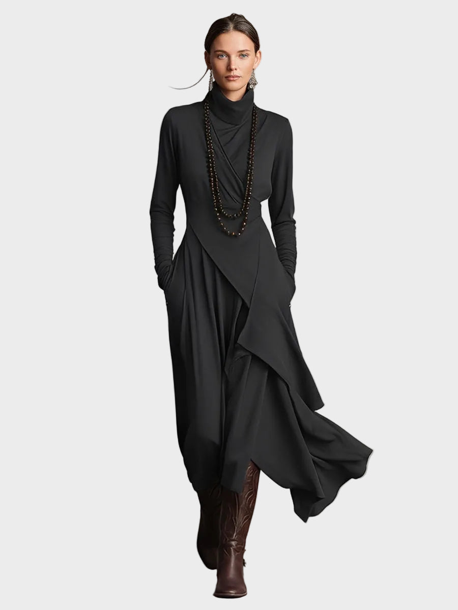 Abito Maxi Asimmetrico in Maglia con Collo Alto - Teresa di Amora Moda, foto 2