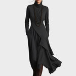 Abito Maxi Asimmetrico in Maglia con Collo Alto - Teresa di Amora Moda, foto 2