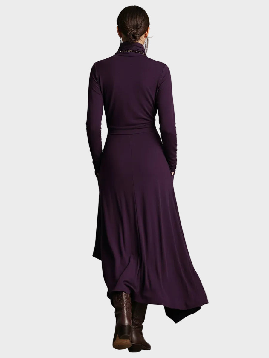 Abito Maxi Asimmetrico in Maglia con Collo Alto - Teresa di Amora Moda, foto 9