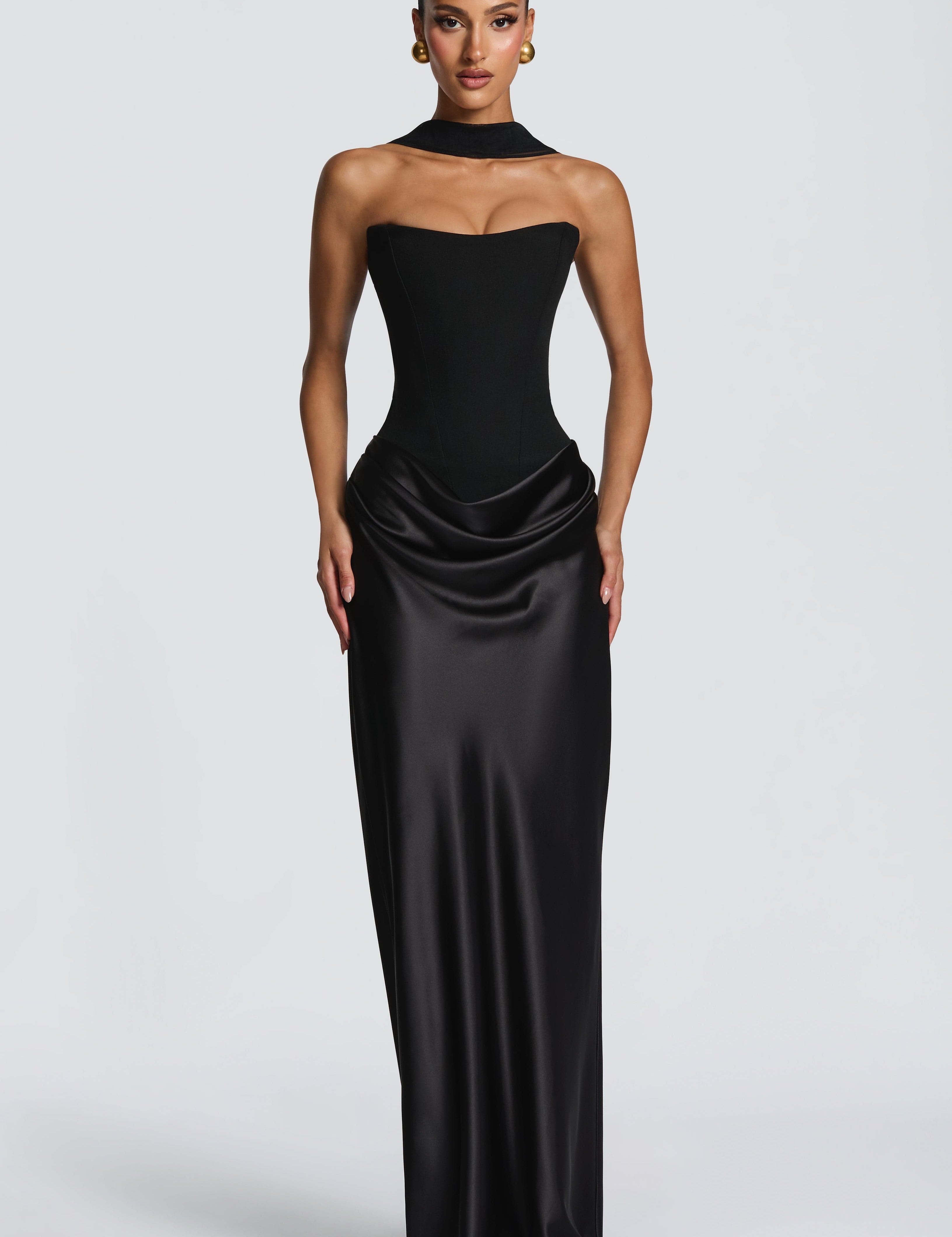 Maxi Abito Nero con Bustino - Lavinia di Amora Moda