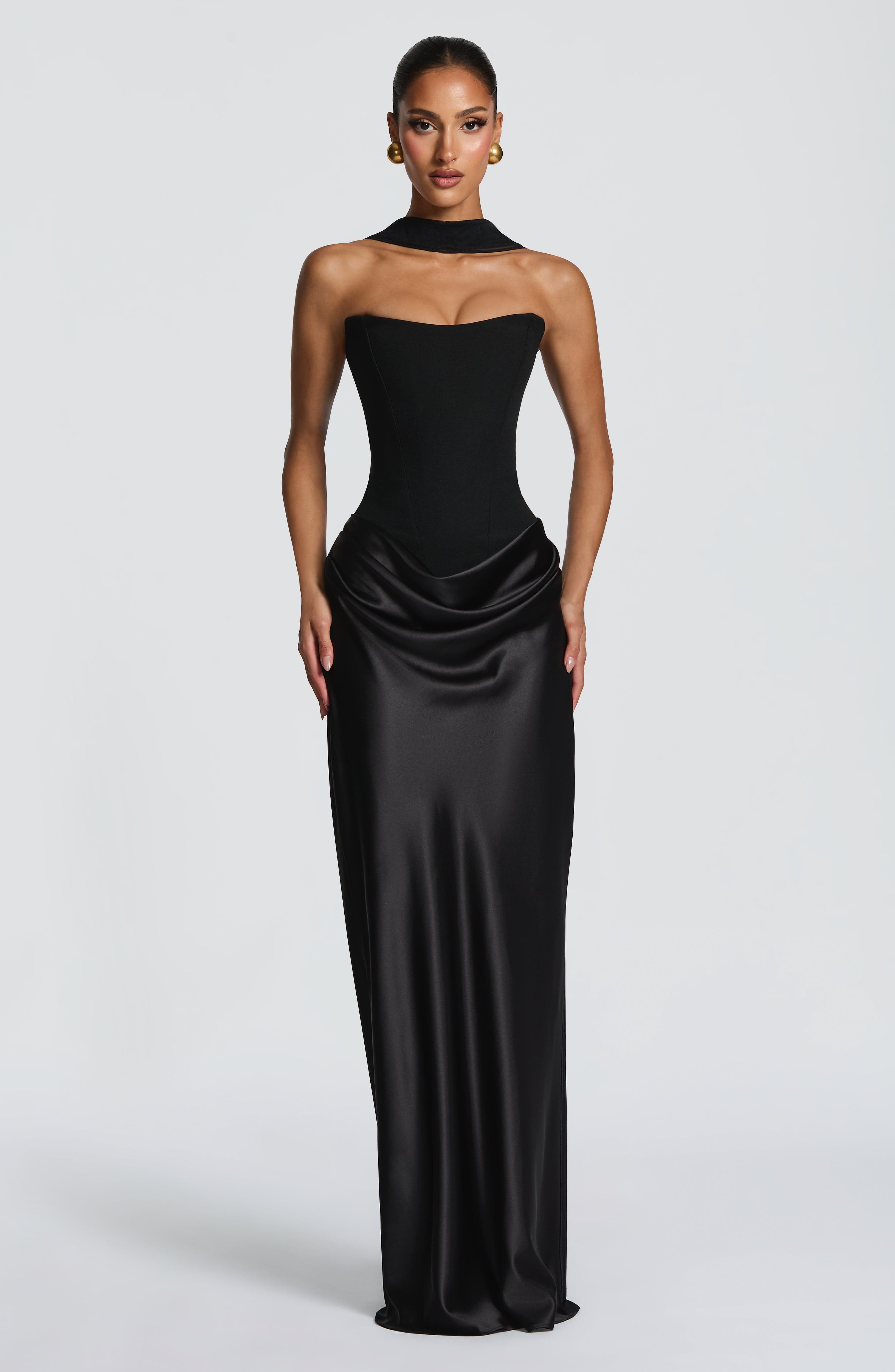 Maxi Abito Nero con Bustino - Lavinia di Amora Moda