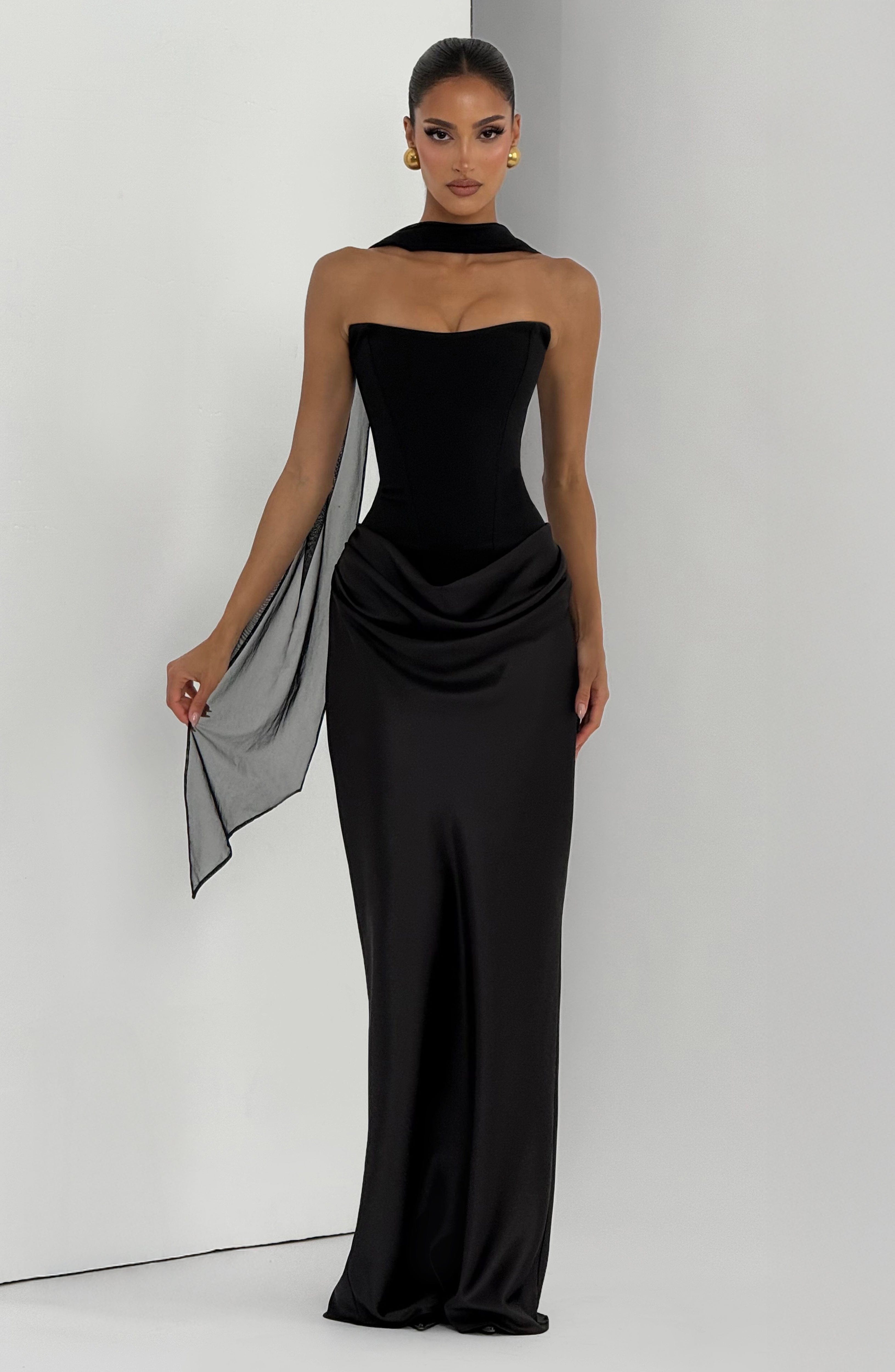 Maxi Abito Nero con Bustino - Lavinia di Amora Moda, foto 10