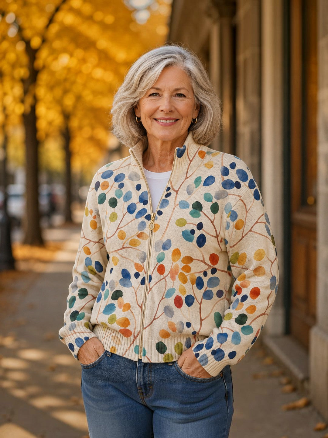 Cardigan con Motivo di Foglie Colorate - Fiamma di Amora Moda, foto 3