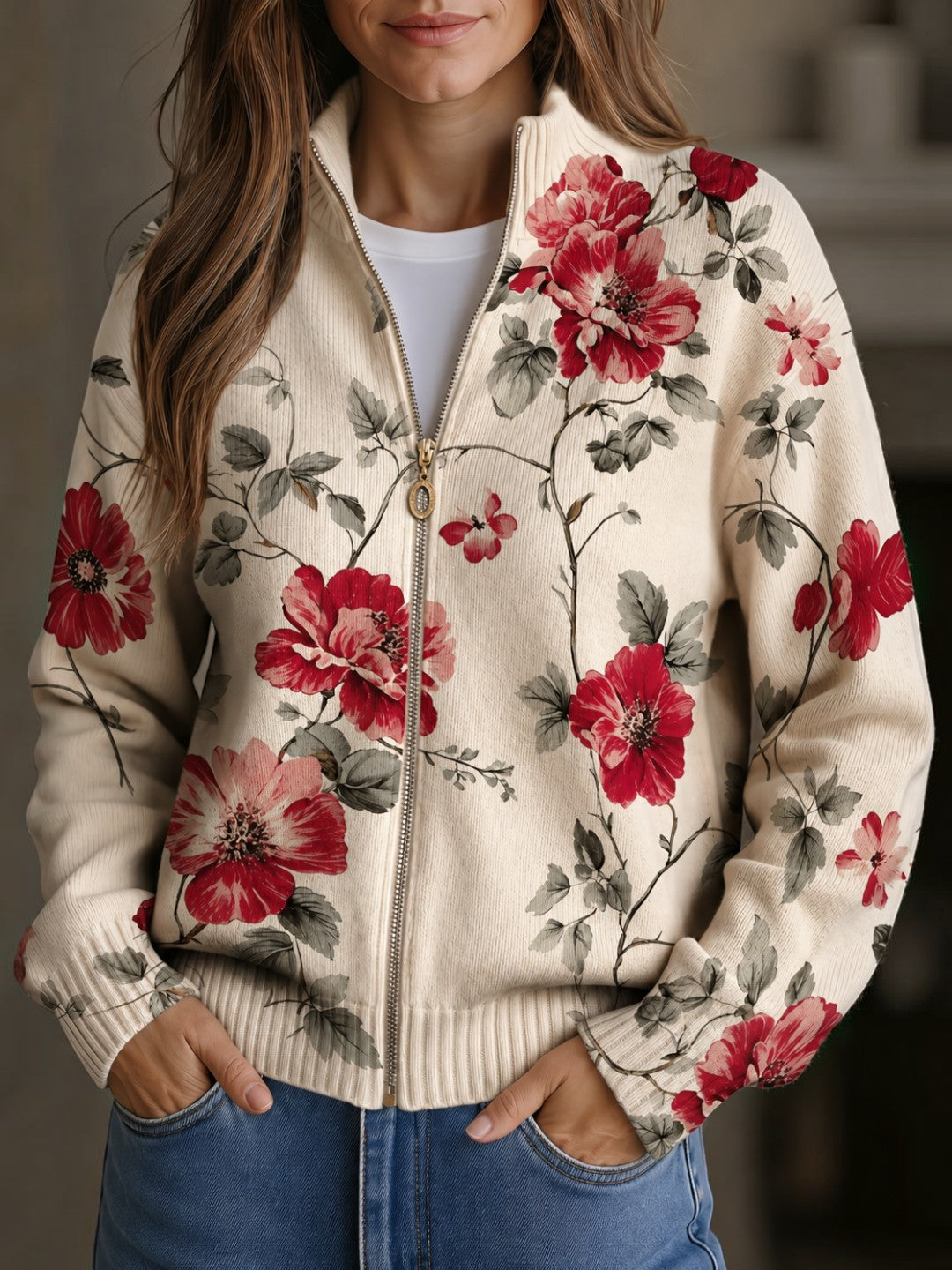 Cardigan con Motivo di Rose Vintage - Rosalia di Amora Moda