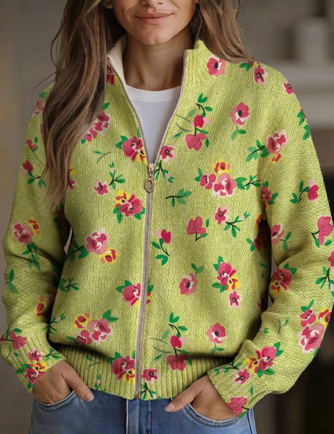 Cardigan Verde con Motivo Floreale - Ludovica di Amora Moda