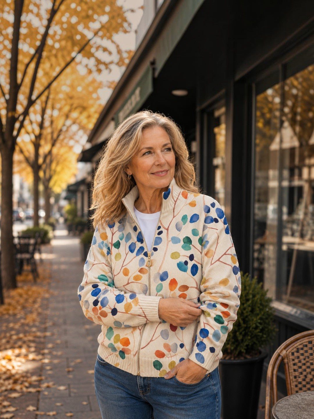 Cardigan con Motivo di Foglie Colorate - Fiamma di Amora Moda, foto 2