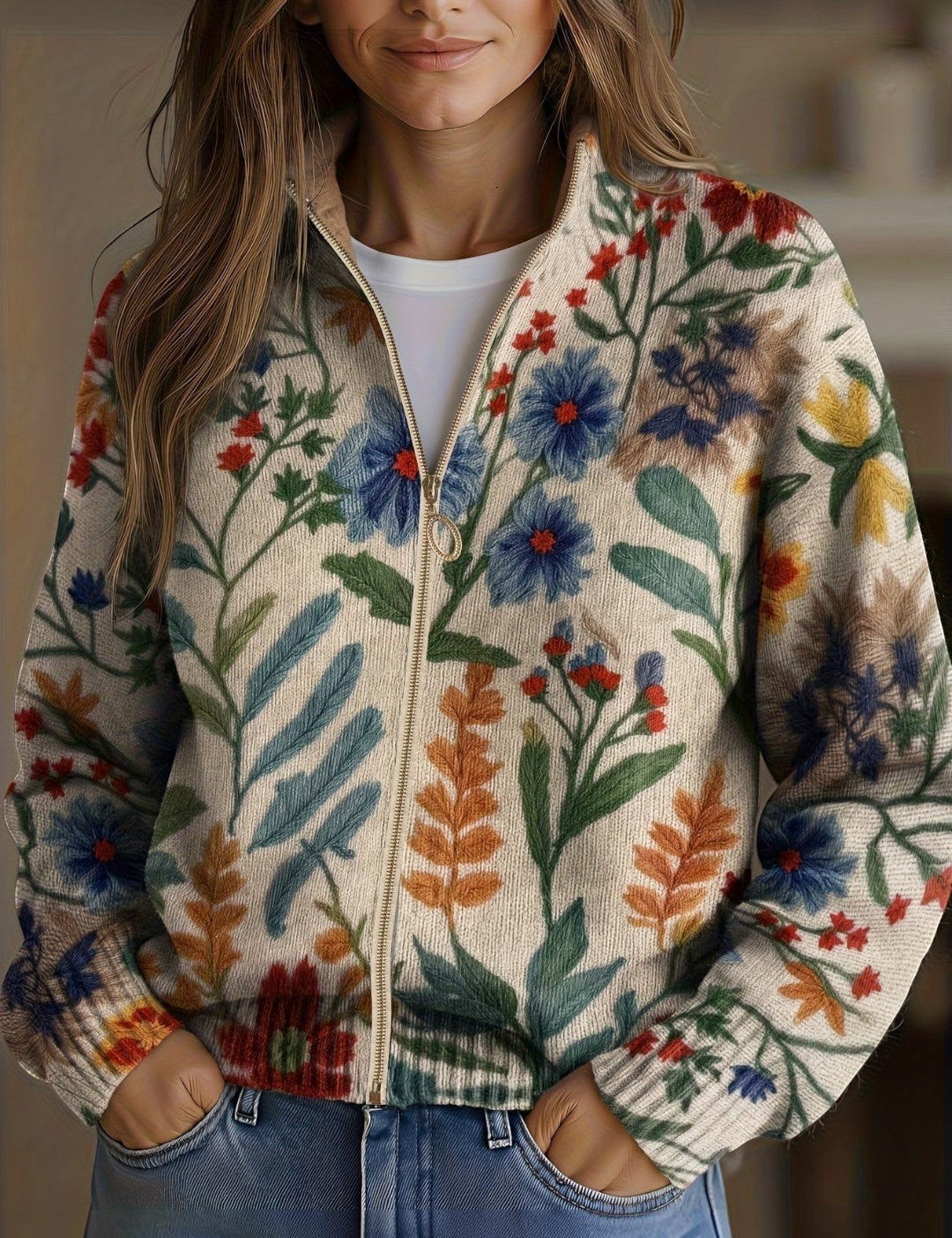 Cardigan con Motivo Floreale Botanico - Olga di Amora Moda