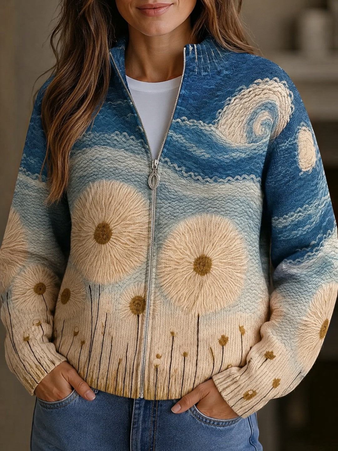 Cardigan con Motivo di Soffioni - Dalila di Amora Moda