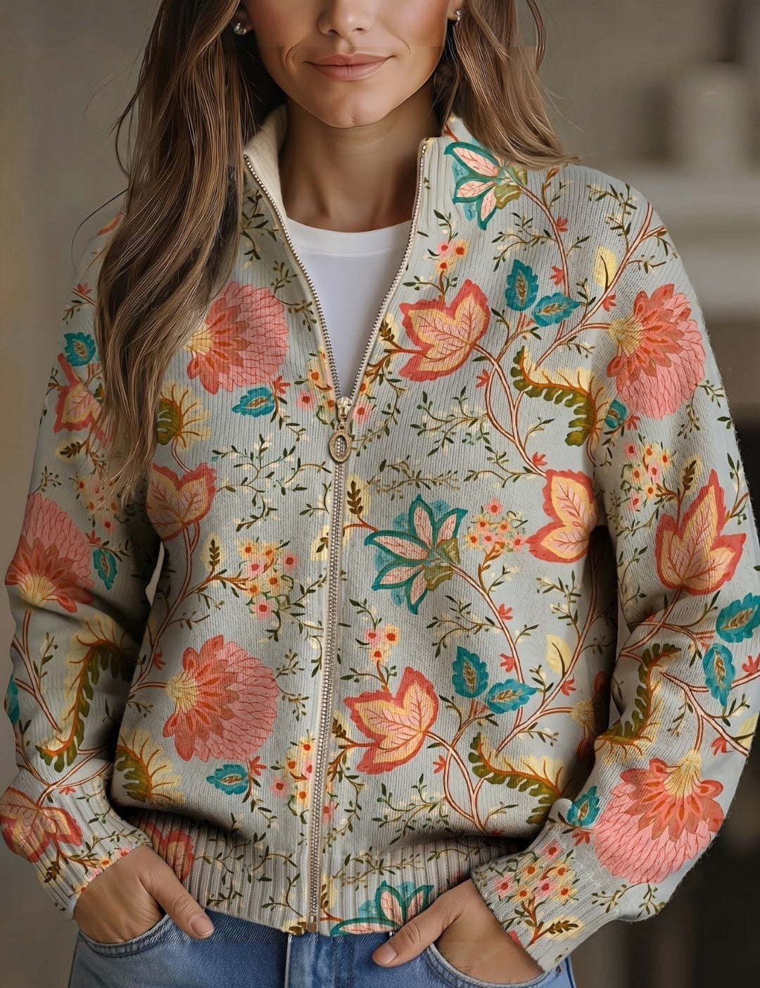 Cardigan con Motivo Floreale da Giardino - Petra di Amora Moda
