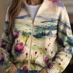 Cardigan con Motivo di Cardo e Paesaggio - Benedetta di Amora Moda