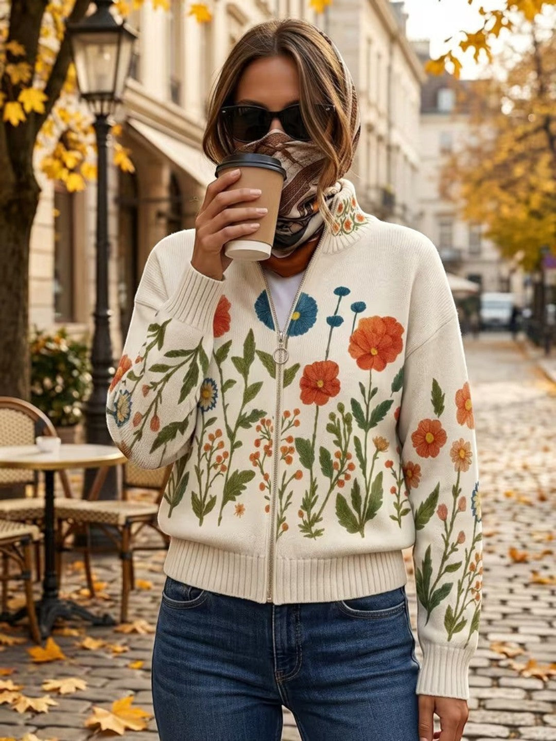 Cardigan con Motivo di Fiori Selvatici - Andrea di Amora Moda, foto 2